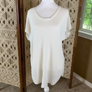 Lucky Brand White‎ Oceanside Knit Crochet Eyelet Short Sleeve Sweater Size L NWT